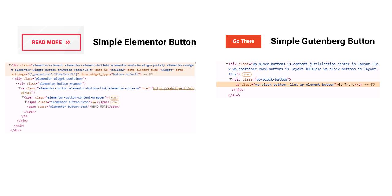 Comparison of the Code Elementor and Gutenberg